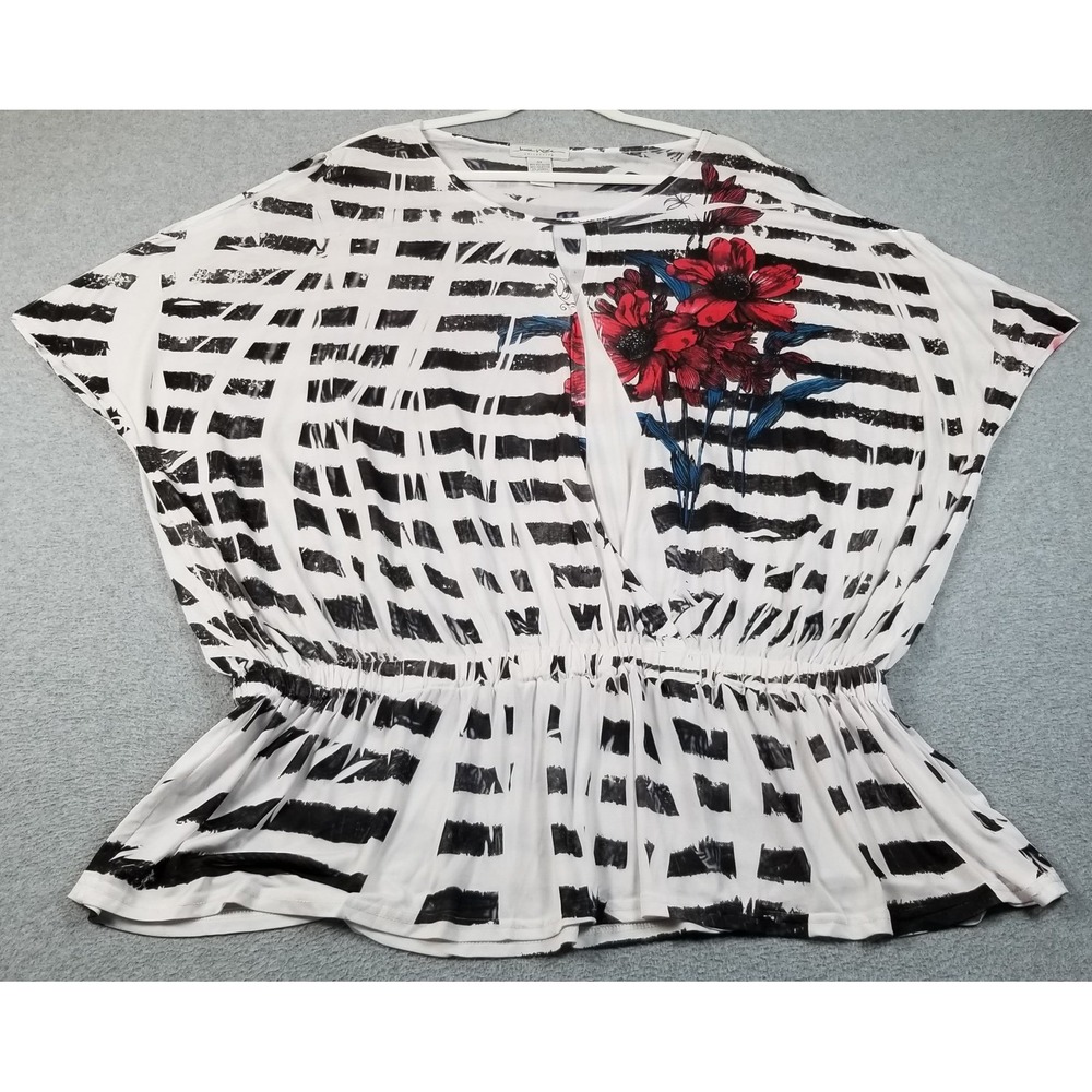 Jamie Nicole Blouse Women's 3X‎ Plus Striped Floral Cold Shoulder Stretch Spring